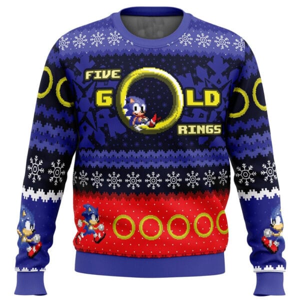 5 Gold Rings Sonic The Hedgehog Ugly Christmas Sweater