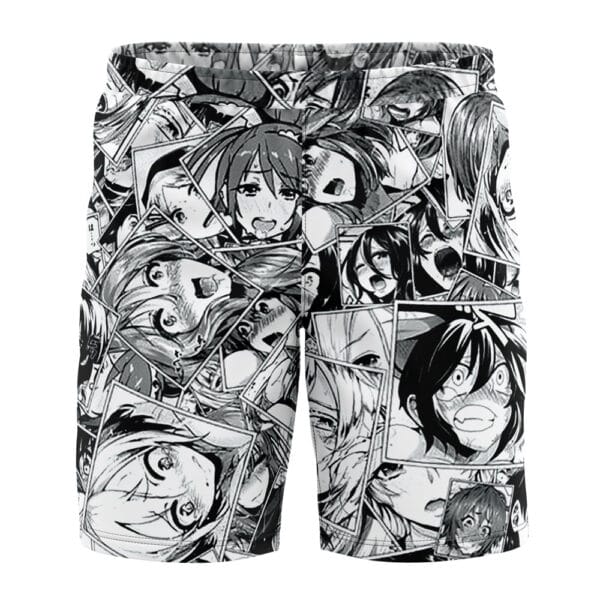 Ahegao Manga Collage Board Shorts Swim Trunks