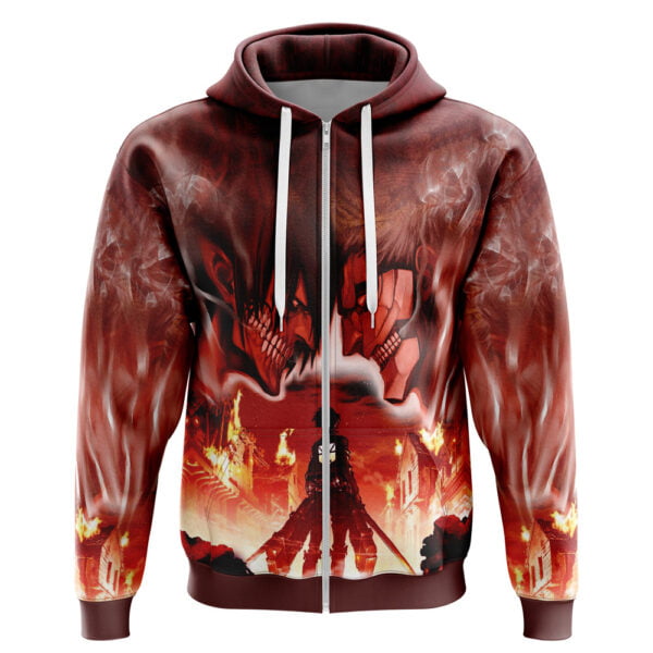 Anime Burning Attack On Titan Zip Hoodie Jacket