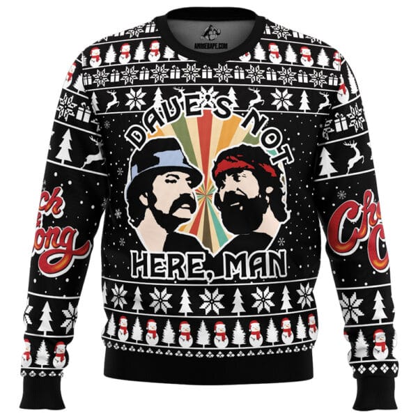 Daves Not Here Man Cheech And Chong Ugly Christmas Sweater