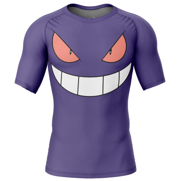 Gengar Face Pokemon Short Sleeve Rash Guard Compression Shirt