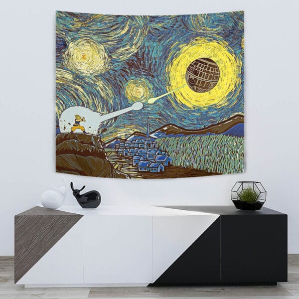 Goku Vs Death Star Starry Night Tapestry