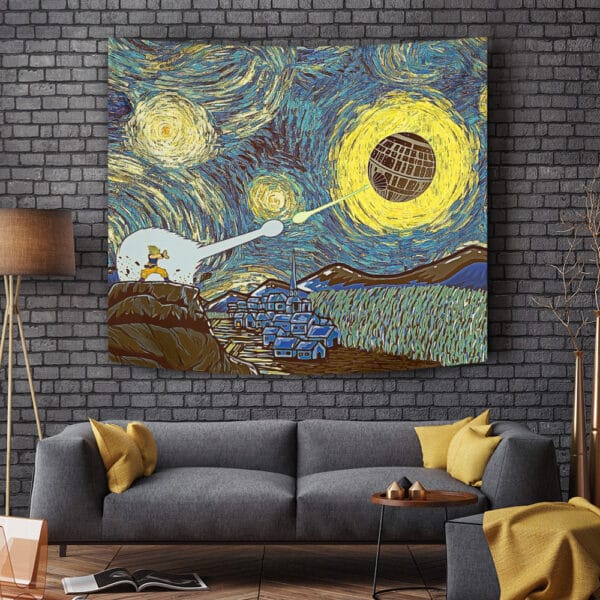 Goku Vs Death Star Starry Night Tapestry