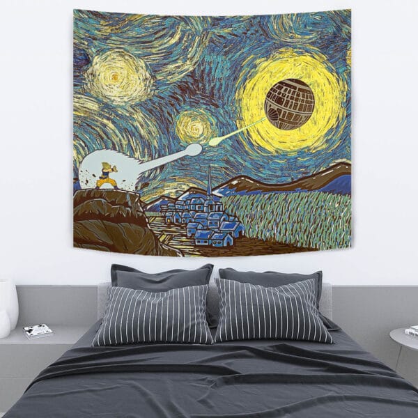 Goku Vs Death Star Starry Night Tapestry