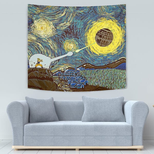 Goku Vs Death Star Starry Night Tapestry