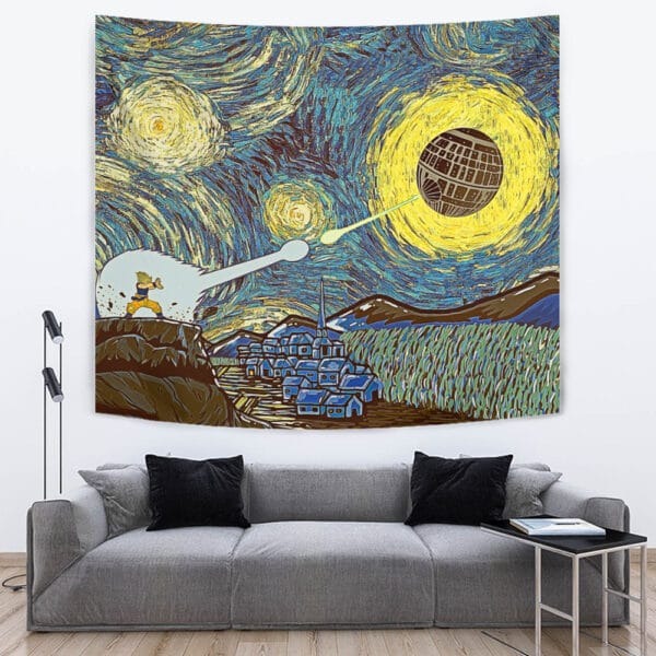 Goku Vs Death Star Starry Night Tapestry