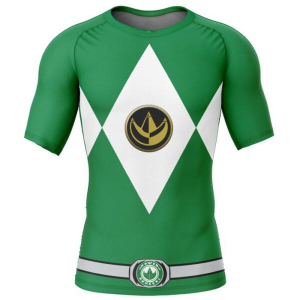 Green Ranger Mighty Morphin Power Rangers Short Sleeve Rash Guard Compression Shirt