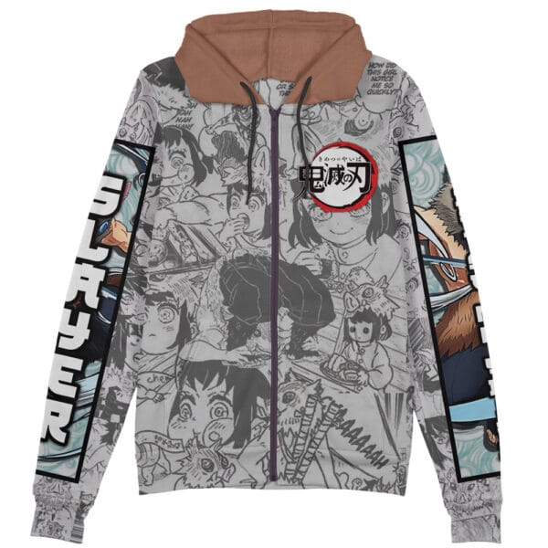 Hashibira Inosuke Manga Collage Demon Slayer Streetwear Zip Hoodie Jacket