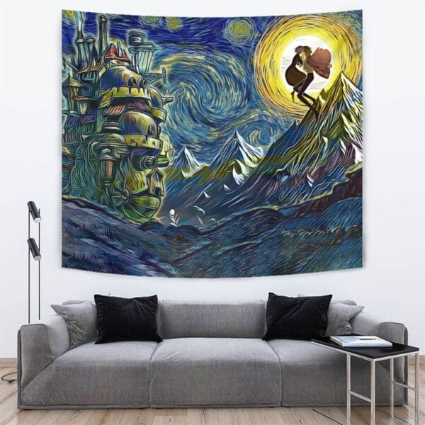 Howls Moving Castle Starry Night Studio Ghibli Tapestry