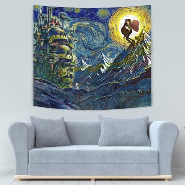 Howls Moving Castle Starry Night Studio Ghibli Tapestry