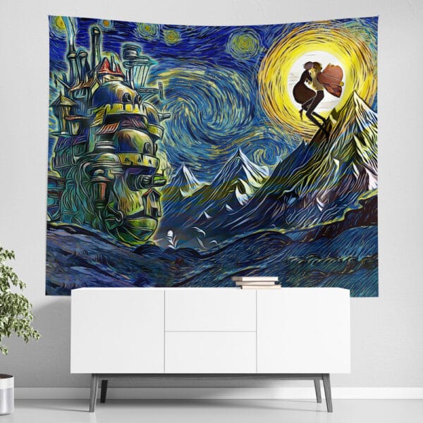 Howls Moving Castle Starry Night Studio Ghibli Tapestry