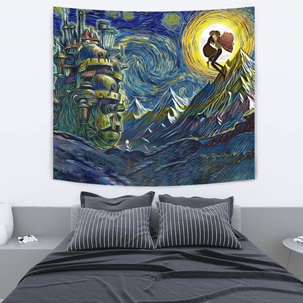 Howls Moving Castle Starry Night Studio Ghibli Tapestry