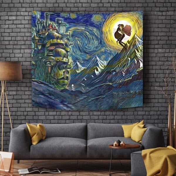 Howls Moving Castle Starry Night Studio Ghibli Tapestry