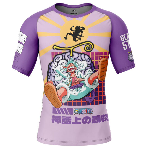 Luffy Gear 5 Sun God Nika One Piece Short Sleeve Rash Guard Compression Shirt