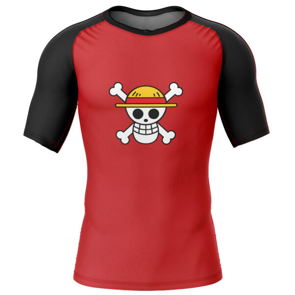 Luffy Straw Hat Pirates One Piece Short Sleeve Rash Guard Compression Shirt