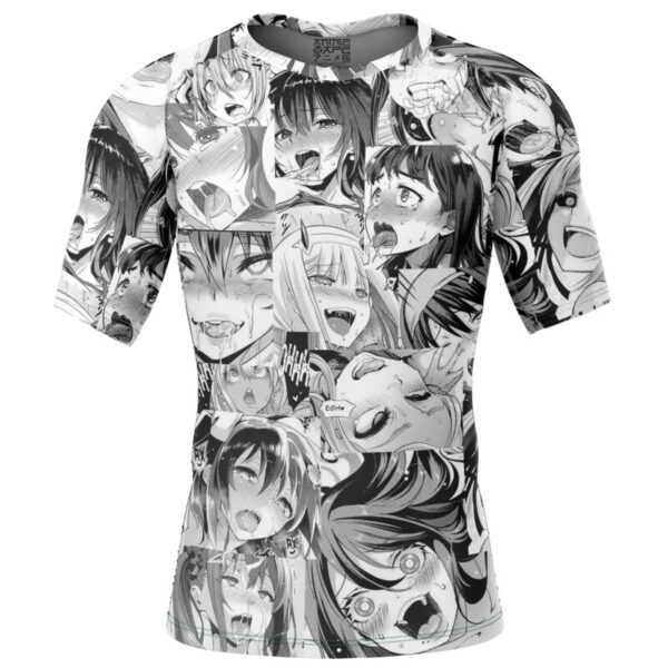 Manga Ahegao Pattern Short Sleeve Rash Guard Compression Shirt