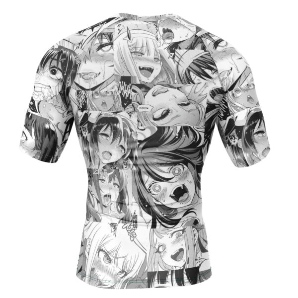 Manga Ahegao Pattern Short Sleeve Rash Guard Compression Shirt