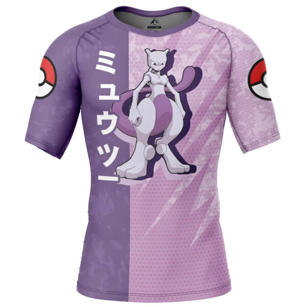 Mewtwo Attack Pokemon Short Sleeve Rash Guard Compression Shirt