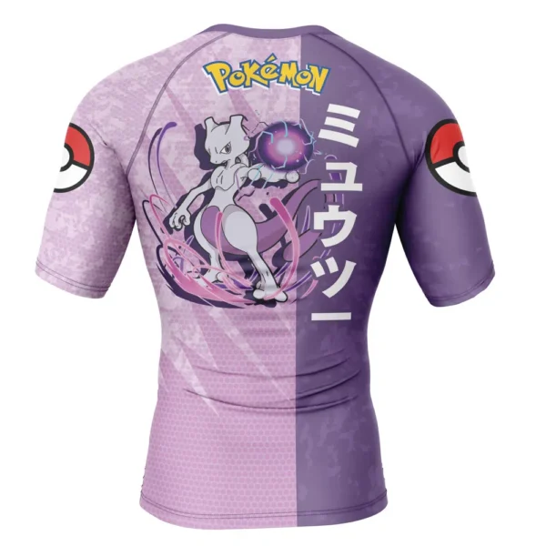 Mewtwo Attack Pokemon Short Sleeve Rash Guard Compression Shirt