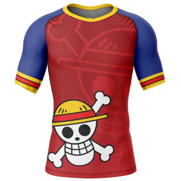 Monkey D Luffy Straw Hat One Piece Short Sleeve Rash Guard Compression Shirt