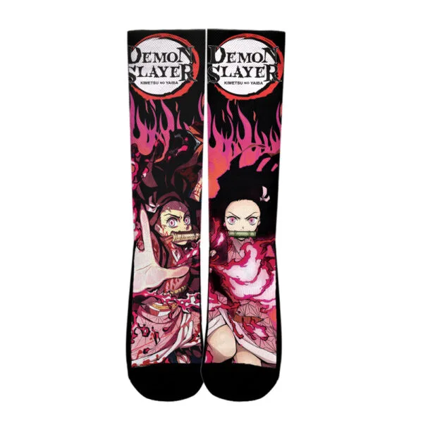 Anime Nezuko Blood Demon Art Socks Demon Slayer Custom Anime Socks Flames Style