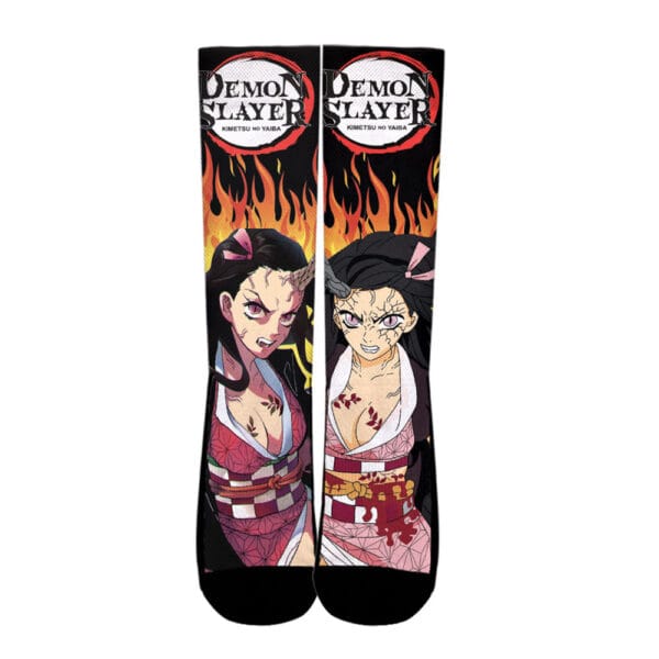 Anime Nezuko Full Demon Form Socks Demon Slayer Custom Anime Socks Flames Style