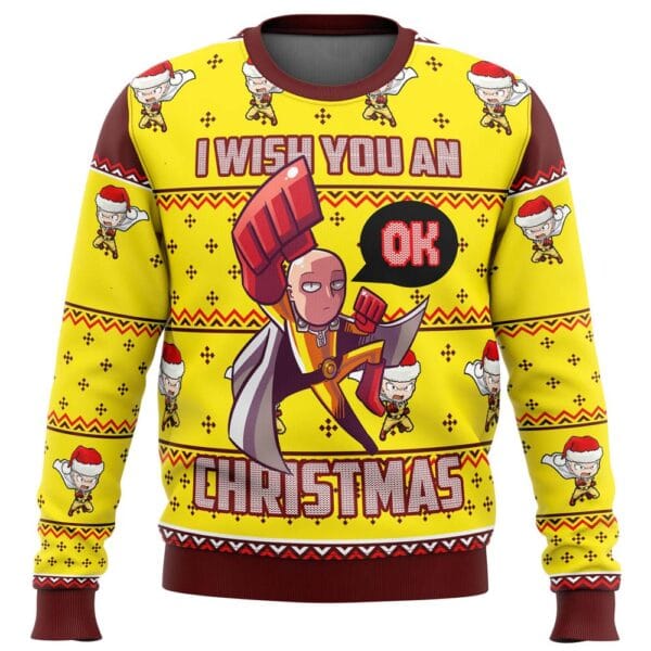 Anime One Punch Saitama Ok Ugly Christmas Sweater