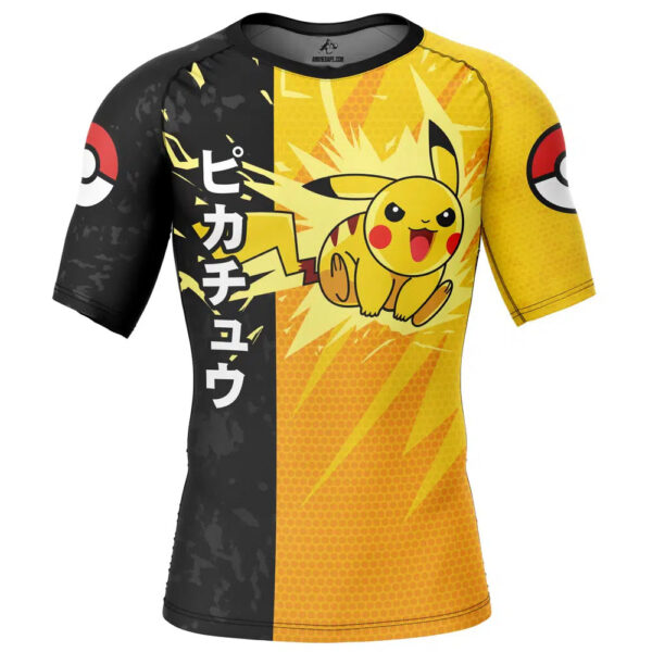 Pikachu Attack Pokemon Short Sleeve Rash Guard Compression Shirt