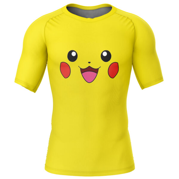 Pikachu Face Pokemon Short Sleeve Rash Guard Compression Shirt