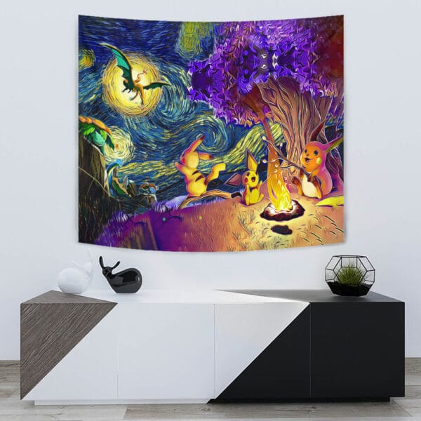 Pokemon Starry Night Campfire Tapestry