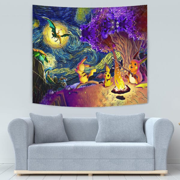 Pokemon Starry Night Campfire Tapestry