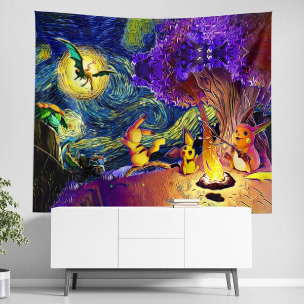 Pokemon Starry Night Campfire Tapestry