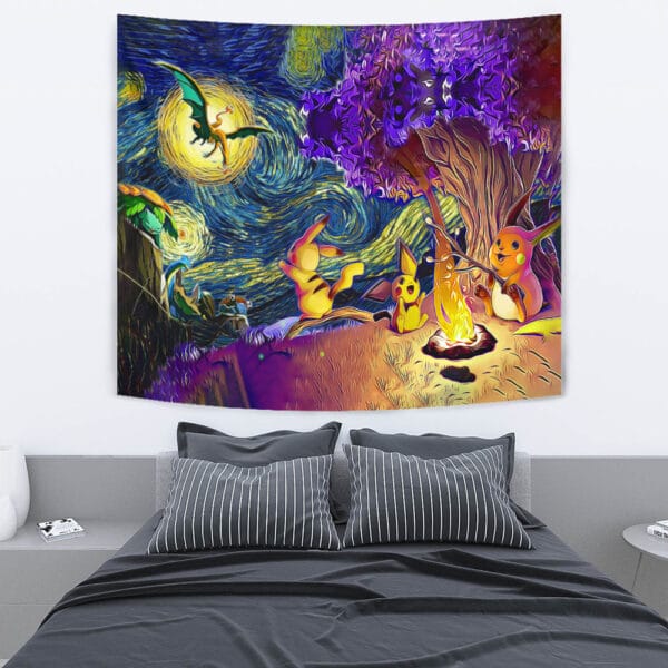 Pokemon Starry Night Campfire Tapestry