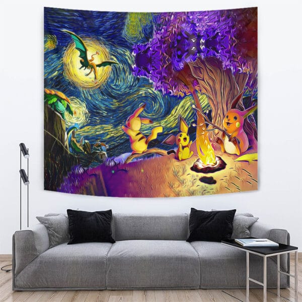 Pokemon Starry Night Campfire Tapestry