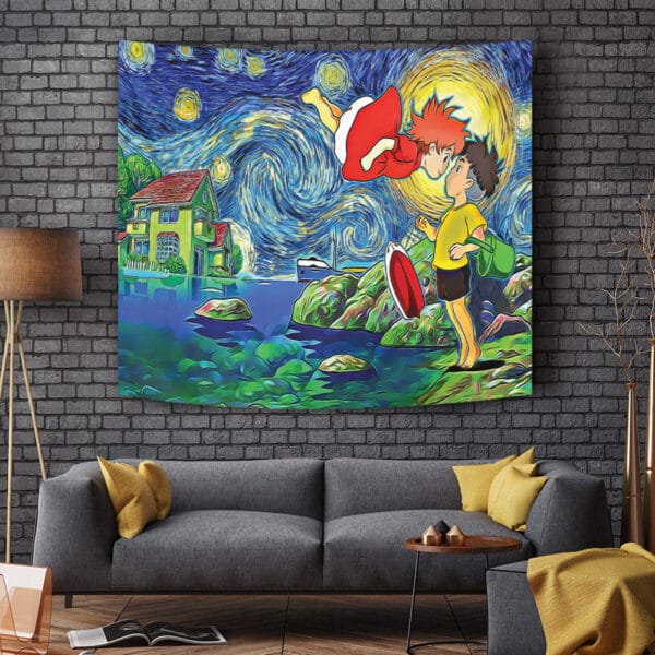 Ponyo Starry Night Studio Ghibli Tapestry