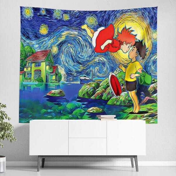 Ponyo Starry Night Studio Ghibli Tapestry