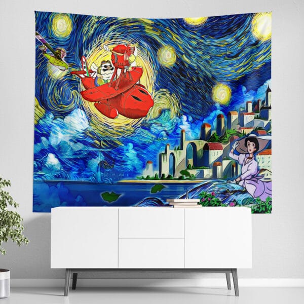 Porco Rosso Starry Night Studio Ghibli Tapestry