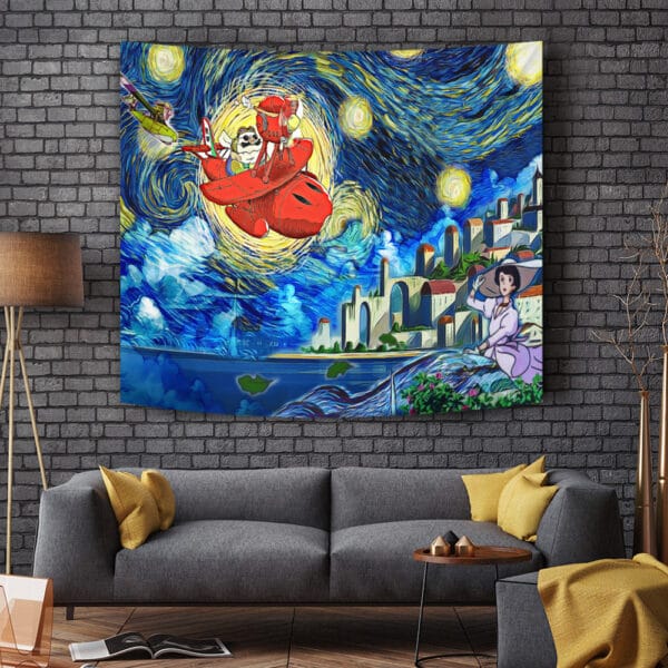 Porco Rosso Starry Night Studio Ghibli Tapestry