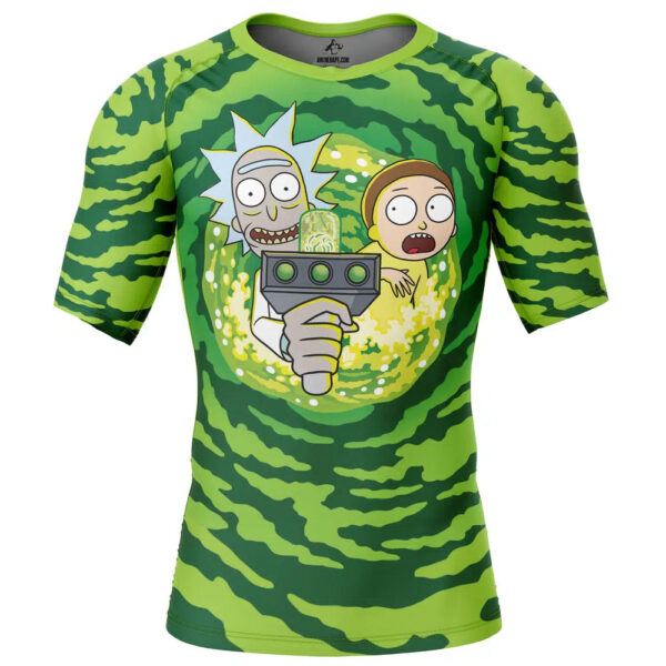 Portal Rick And Morty Short Sleeve Rash Guard Compression Shirt