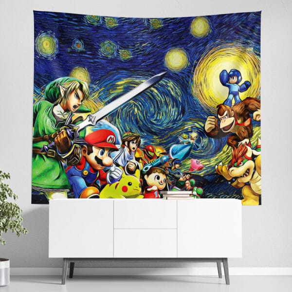 Smash Bros Starry Night Tapestry