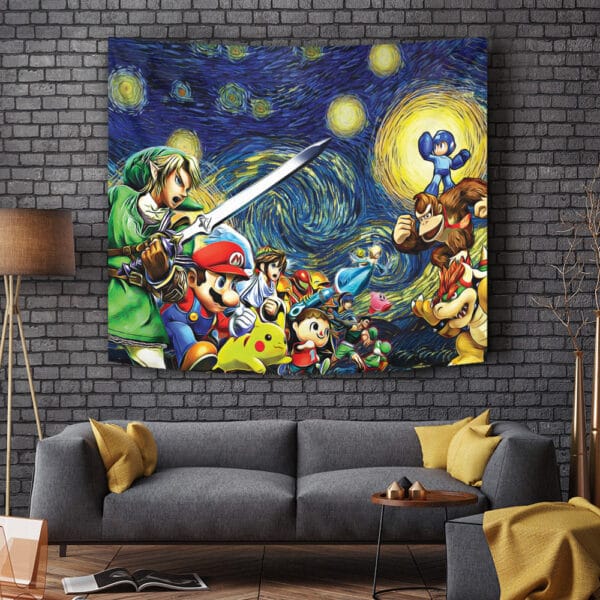 Smash Bros Starry Night Tapestry