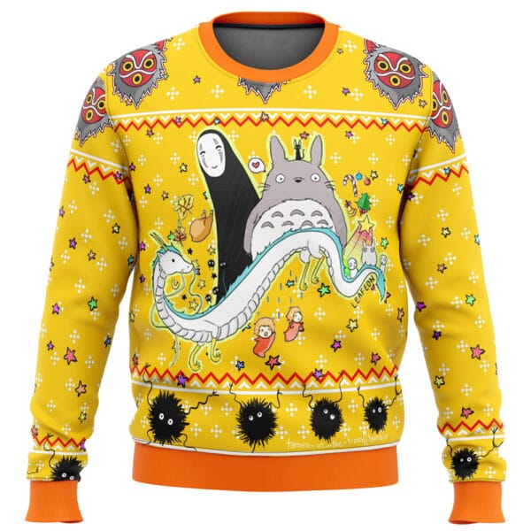 Studio Ghibli Yellow Ugly Christmas Sweater