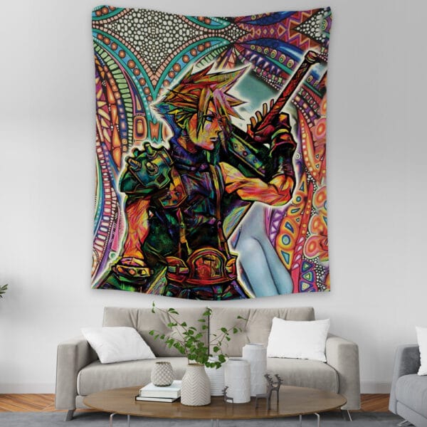 Trippy Cloud Strife Final Fantasy 7 Tapestry