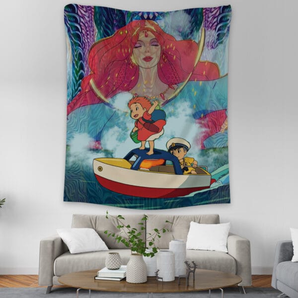 Trippy Ponyo Studio Ghibli Tapestry