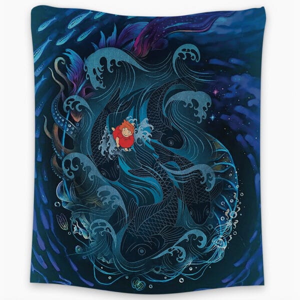 Trippy Sea Creatures Ponyo Studio Ghibli Tapestry