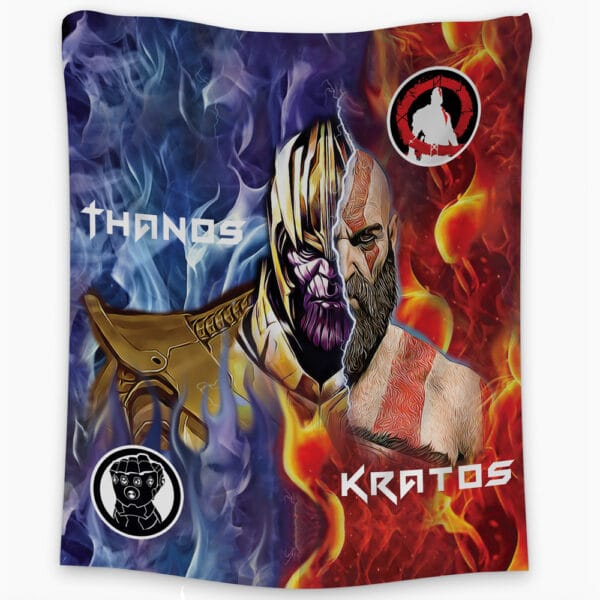 Trippy Thanos And Kratos Marvel Tapestry